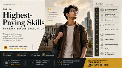 Student exploring the highest-paying skills to learn before graduation in 2026 with career pathways in artificial intelligence, cloud computing, cybersecurity, software development, digital marketing, UX design, fintech and data analytics.