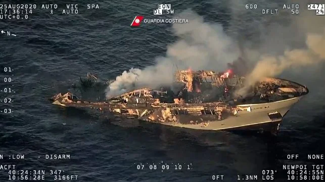 superyacht burns and sinks in the Mediterranean Sea