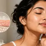Skin barrier repair skincare concept showing healthy, hydrated skin and barrier-supporting skincare products, highlighting the growing 2026 skincare trend.