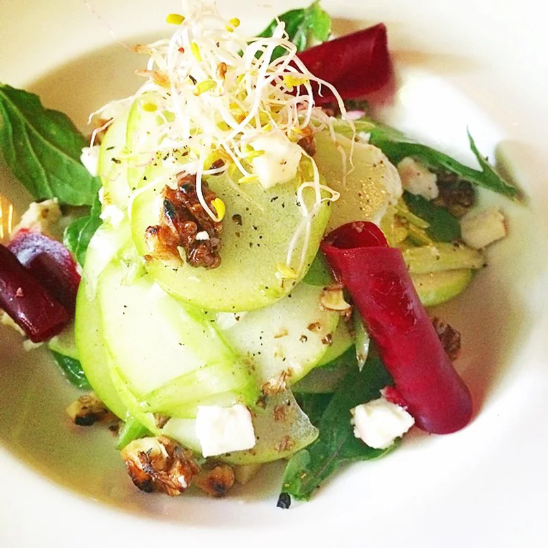 shaved green apple, Walnut & feta salad with mirin lemon dressing- high res