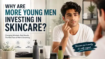 Young Indian man applying skincare while looking into a mirror, representing the growing trend of men's grooming and skincare.