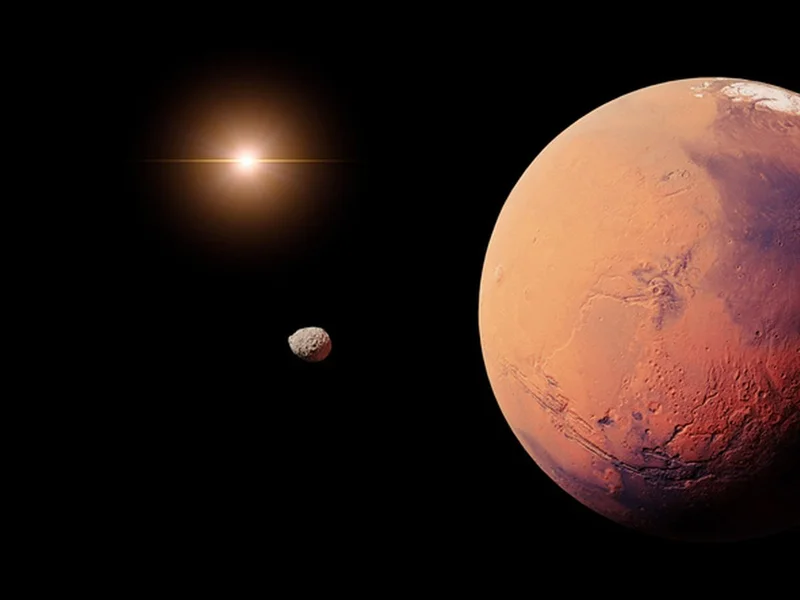 Moon twin hiding behind Mars