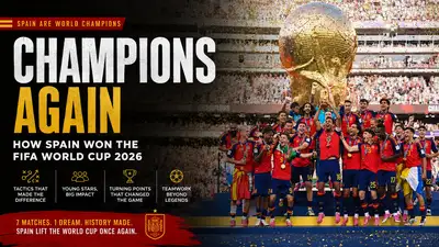 Spain FIFA World Cup 2026 champions celebrating with the World Cup trophy after defeating Argentina in the final, featuring Spain's players lifting the trophy in a packed stadium with confetti, representing tactical brilliance, teamwork and their historic second FIFA World Cup title.