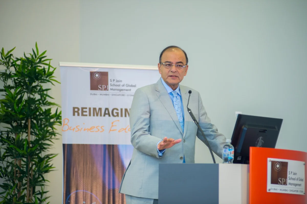 FM Jaitley speaks at SP Jain School of G