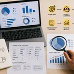 Market research guide showing audience analysis, competitor research, data collection, market trends and testing a business idea before investing
