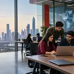Young Indian professionals collaborating in a modern technology office, representing the growth of Global Capability Centres in India and their role in global business and innovation.