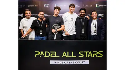 Arturo Coello and Tapia alongside PadelPark India fouders at the Press Conference and Exhibition Match for the first time in India.
