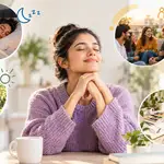 Young woman practising healthy mental wellbeing habits including quality sleep, physical activity, social connection, screen-time balance and relaxing hobbies