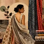 Indian traditional textiles and handloom fabrics showcased in contemporary fashion, highlighting Indian craftsmanship, heritage weaves and sustainable fashion