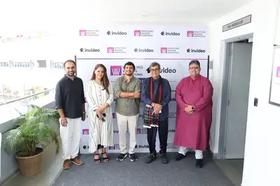 InVideo AI Lab launch at Whistling Woods International with Subhash Ghai, Meghna Ghai Puri, Sanket Shah, and Chaitanya Chinchlikar.