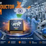 Jobs Created by India's Semiconductor Boom feature image showing a semiconductor fabrication plant with engineers in a cleanroom, a silicon microchip, wafer manufacturing, robotics, chip production, and India's growing semiconductor industry creating high-paying engineering and technology jobs under the Make in India initiative.